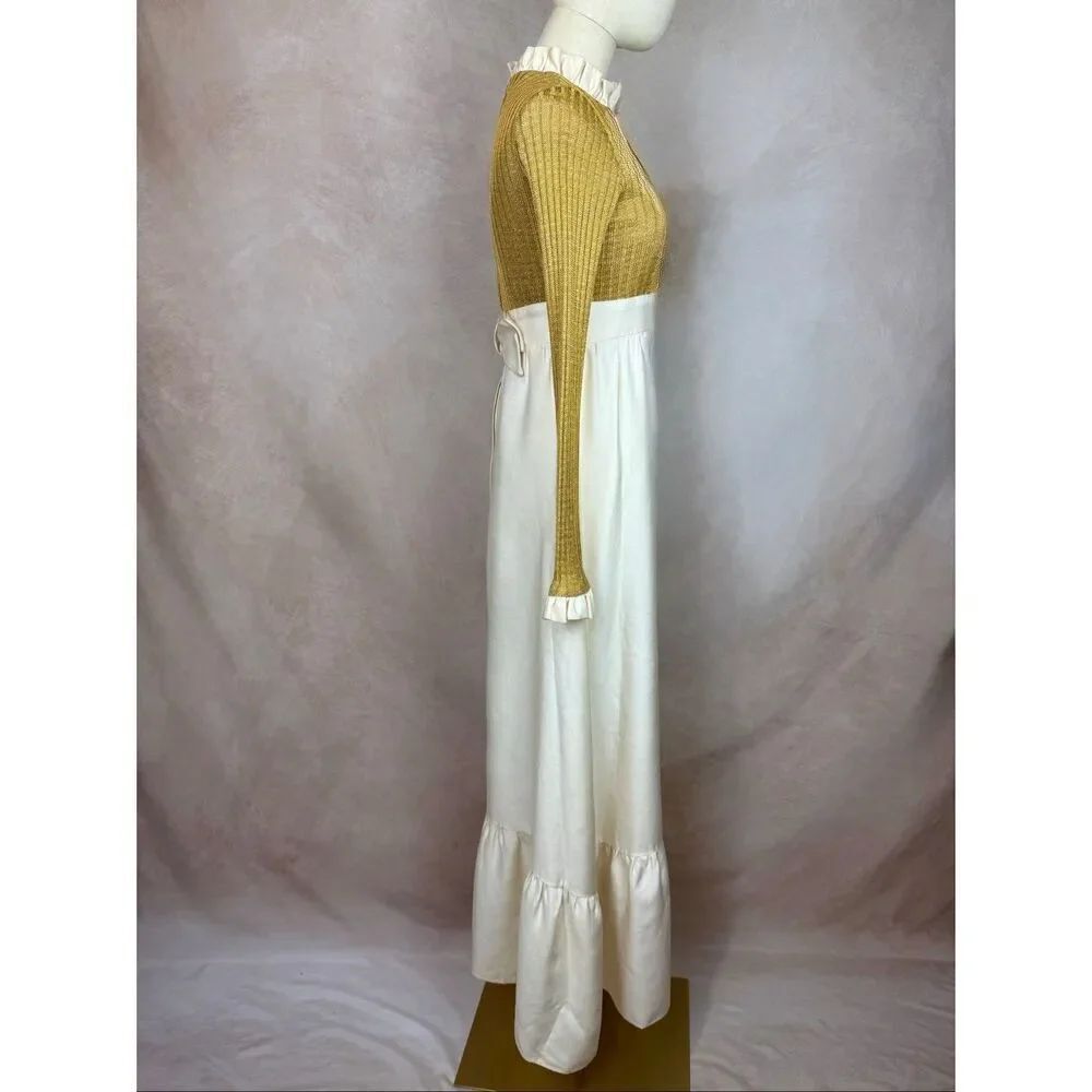 Vintage 1970s Gold Lurex Maxi Dress S Mod MCM Disco ILGWU - Picture 6 of 11